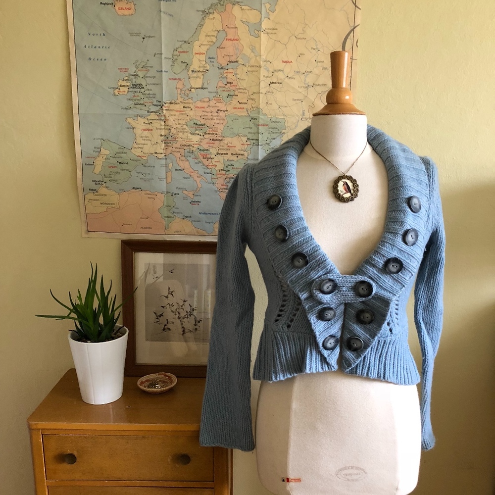 Anthropologie Blue Button Sweater by Charlie&Robin